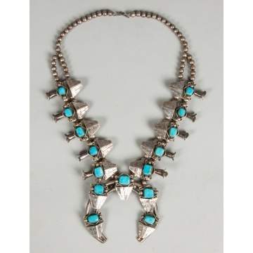 Vintage Navajo Silver & Turquoise Squash Blossom Necklace