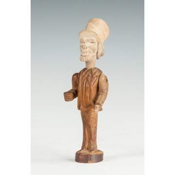 Folk Art Carved Wood Figure of Uncle Sam, Pipe Holder 