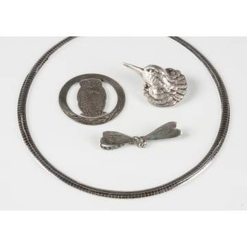 Vintage Silver Necklace, Pins & Bookmark