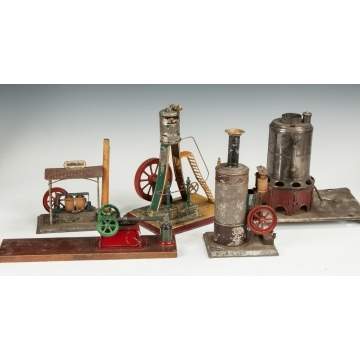 Group of Various German Painted Tin Steam Engines & Accessories