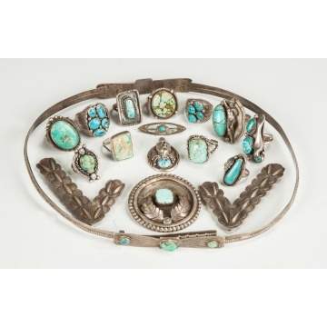 Group of Vintage Navajo Silver & Turquoise Jewelry 
