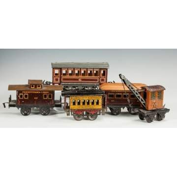 Five Bing & German Tin Plate Train Cars