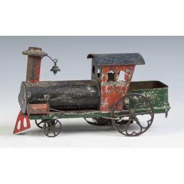 Painted Tin Clock Work Locomotive with Attached Tender, "Eagle"