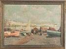 Emmanuele Costa (Italian, 1875-1959) Painting of Boats in harbor