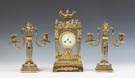 French Gilt Bronze & Crystal Three Piece Clock Set