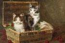 Jules LeRoy (French, 1856-1921) Kittens in a basket of cherries