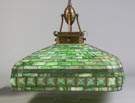 Arts & Crafts Style Leaded & Stained Glass Hanging Fixture with Turtlebacks