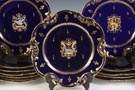 Set of 14 Herbiniere, France, Cobalt Blue Luncheon Plates with Gold Enameling