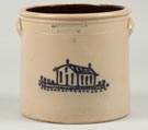 A.O. Whittemore, Havana, Four Gallon Stoneware Crock with House