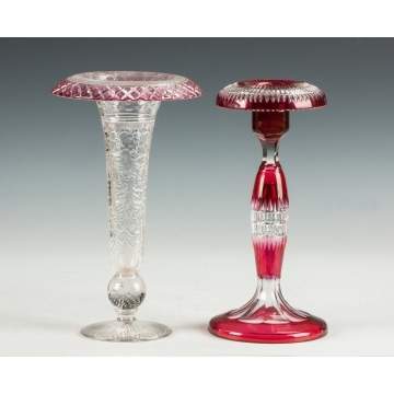 Two Ruby Cut to Clear Vases
