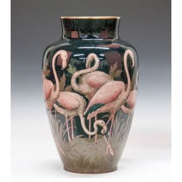 French Art Pottery Vase with Flamingoes 