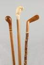 Three Wood Canes with Carved Handles