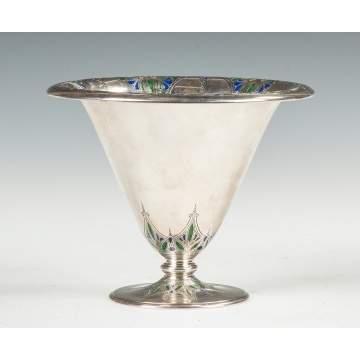 Tiffany & Co. Sterling Silver & Enameled Footed Vase