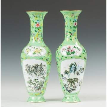 Pair of Chinese Vases, Enamel on Brass