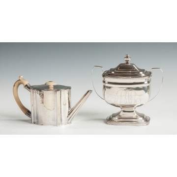 Silver Teapot & Coin Silver Sugar Bowl