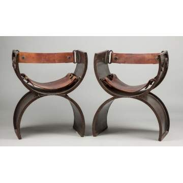 Victor Delfin (Peruvian, b. 1927) Welded Steel & Leather Chairs