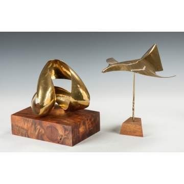 Two Hans Christensen Hammered Brass Modern Sculptures