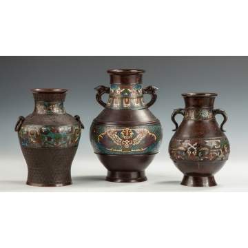 Three Chinese Bronze & Cloisonne Vases