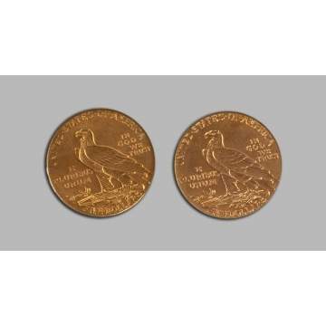 Two Gold Indian Head Five Dollar Coins