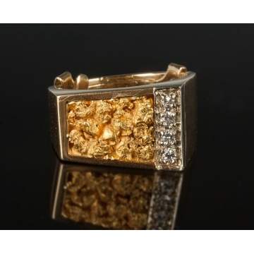 14K Gold Nugget & Diamond Ring