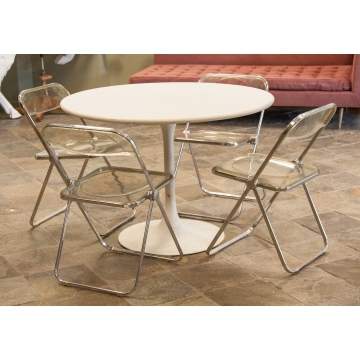 Knoll White Table together with 4 Folding Chairs