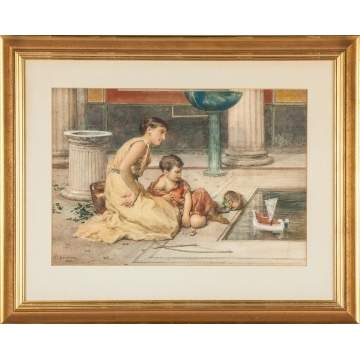 Roberto Bompiani (Italian, 1821-1908) Mother & Child at the Reflecting Pool
