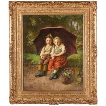 Edmund Adler (German/Austrian, 1876 - 1965) Children Under Umbrella