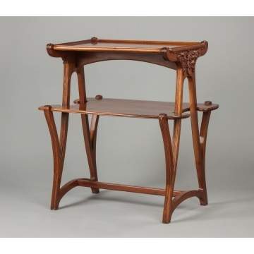 Art Nouveau, Two-Tier Carved Walnut Stand