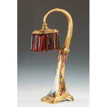 Fine Art Nouveau Gilt Bronze & Hand Painted Porcelain Table Lamp