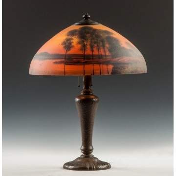 Handel Reverse Painted Lake & Sunset Lamp