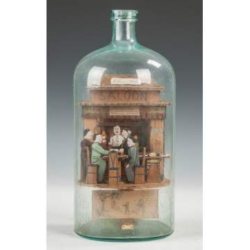 Carl Worner NY State Carved & Painted Folk Art Saloon in a Bottle