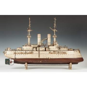 Rare Marklin Hand Painted Tin Clockwork New York Battleship