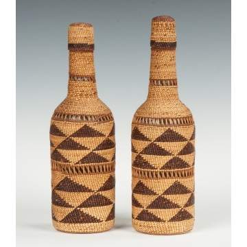 Two Native American Basket Weave Bottles