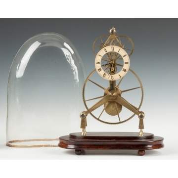 English Large Wheel Brass Skeleton Clock