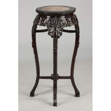 Chinese Carved Hardwood Stand with Soapstone Top