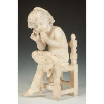 Italian Alabaster Sculpture of a Young Girl in Chair