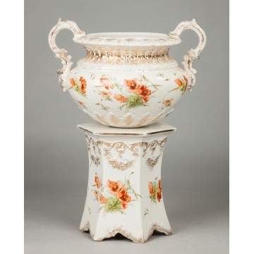 The Wheeling Pottery Co. Porcelain 2-Piece Jardiniere with Poppies