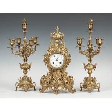 French Cast Brass 3-Piece Clock Set