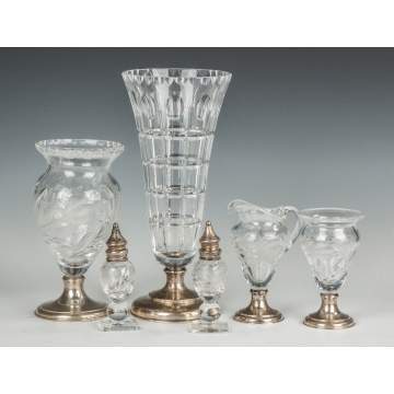 Group of Engraved Hawkes Glassware with Sterling Bases