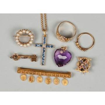 Group of Vintage Gold Pins, Rings & Pendants