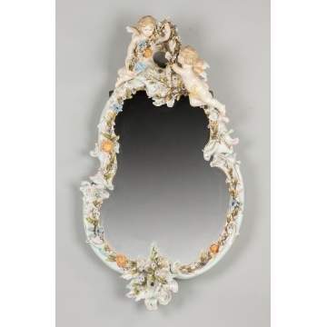 Porcelain Mirror With Cherubs & Flowers