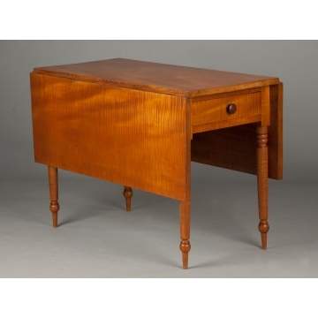 Country Sheraton Tiger Maple Drop Leaf Table with Drawer