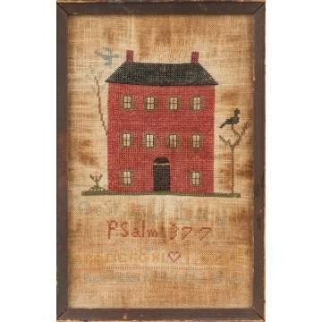 Sampler with a Red Brick House