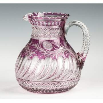 Fine & Rare Stevens & Williams Amethyst Cut to Clear Glass Pitcher