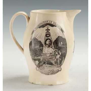 Liverpool Creamware Pitcher "Washington in Glory" & "Peace, Plenty and Independence"
