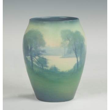 Rookwood Vase with Vellum Glaze Landscape Scene