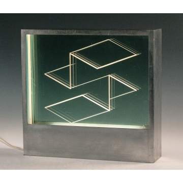 Rare Josef Albers (American, 1888-1976) Glass & Brushed Aluminum Light Box Modern Sculpture