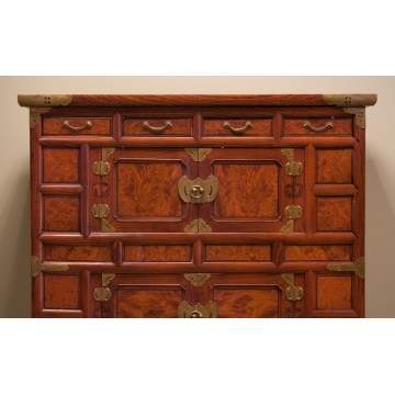 Two Asian Burl & Hardwood Cabinets