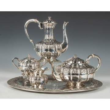 Four Piece Sansborn Mexican Sterling Silver Tea Set with Matching Tray