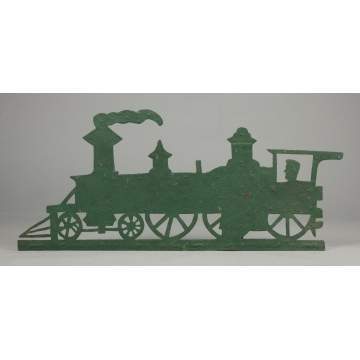 Painted Sheet Iron Locomotive Weathervane with Conductor